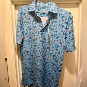 Southern Tide Blue Polo Shirt with Playful Summer Print